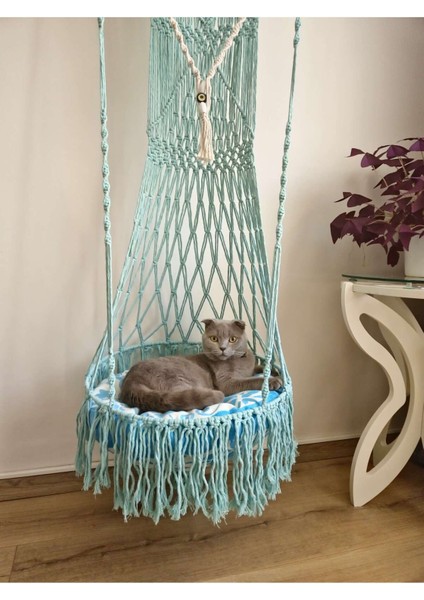 Luxury El Yapımı Duvar Makrome Kedi Hamağı,kedi Yatağı,askılı Kedı Yatağı,minderli Kedi Hamağı 1 Adet