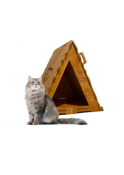 Luxury %100 Doğal Ahşap Prizma Kedi Evi 1 Adet