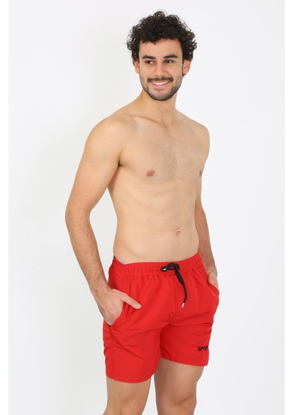 Erkek Fermuar Cepli Deniz Şortu Kırmızı 27485