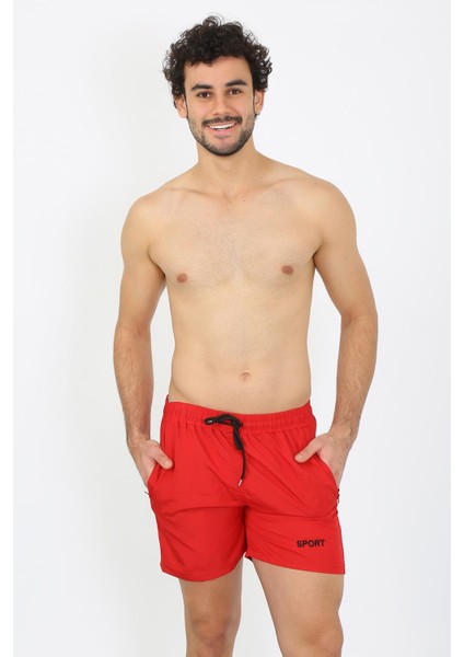 Erkek Fermuar Cepli Deniz Şortu Kırmızı 27485 fiyatları