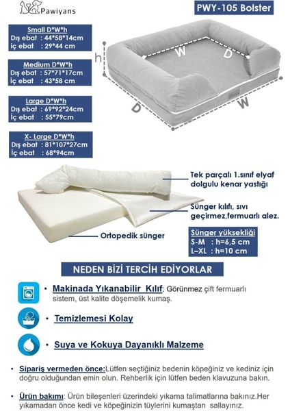 Luxury Bolster Üst Kalite Köpek Yatağı 81X107CM(X-LARGE) 10CM Süngerli,sıvı Geçirmez Alez Kılıflı 1 Adet modelleri