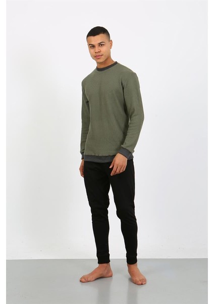 Erkek Uzun Kol Manşetli Paça Penye Pijama Takımı 6870 Haki modelleri