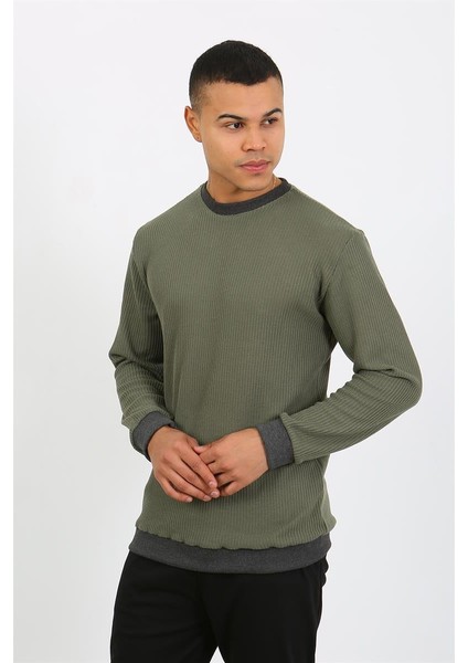 Erkek Uzun Kol Manşetli Paça Penye Pijama Takımı 6870 Haki fırsatları