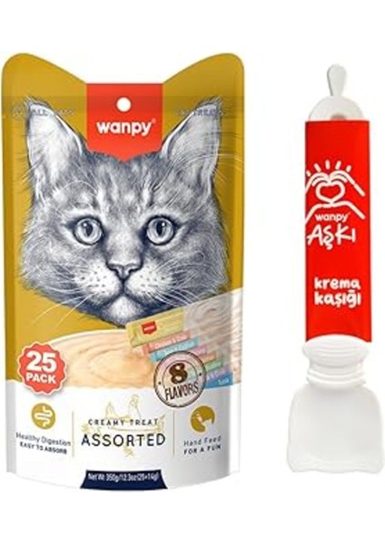 Luxury Karışık 8 Lezzetli Krema Kedi Ödülü 25 * 14 gr + Wanpy Krema Kaşığı 1 Adet