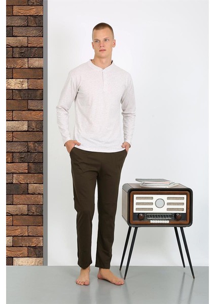 Erkek Penye Uzun Kol Pijama Takımı 6860 Ekru