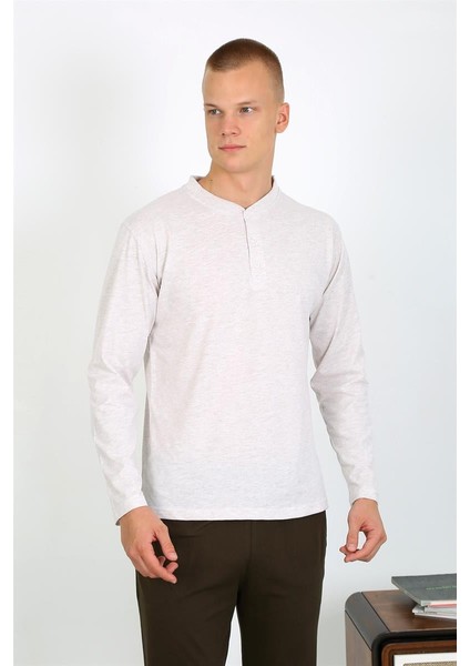 Erkek Penye Uzun Kol Pijama Takımı 6860 Ekru modelleri