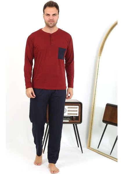 Erkek Uzun Kol Penye Bordo Pijama Takımı 6861