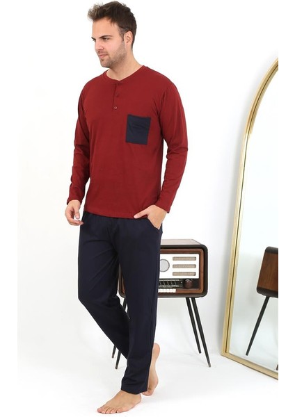 Erkek Uzun Kol Penye Bordo Pijama Takımı 6861 fırsatları