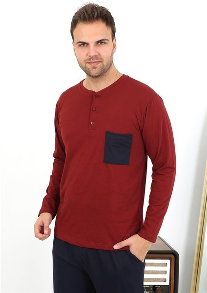 Erkek Uzun Kol Penye Bordo Pijama Takımı 6861 indirimleri