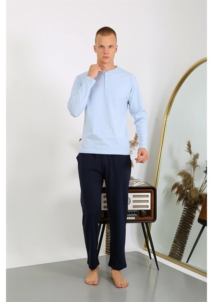 Erkek Penye Uzun Kol Pijama Takımı 6860 Buz Mavisi fırsatları