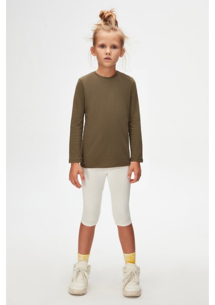 Kamuflaj Yeşil Basic Unisex Çocuk Mevsimlik Sıfır Yaka Uzun Kollu Tişört