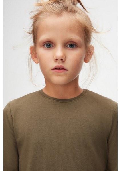 Kamuflaj Yeşil Basic Unisex Çocuk Mevsimlik Sıfır Yaka Uzun Kollu Tişört modelleri