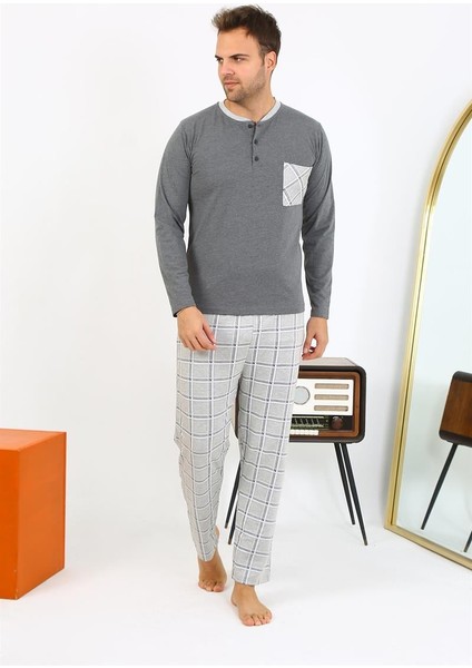 Erkek Uzun Kol Penye Antrasit Pijama Takımı 6861