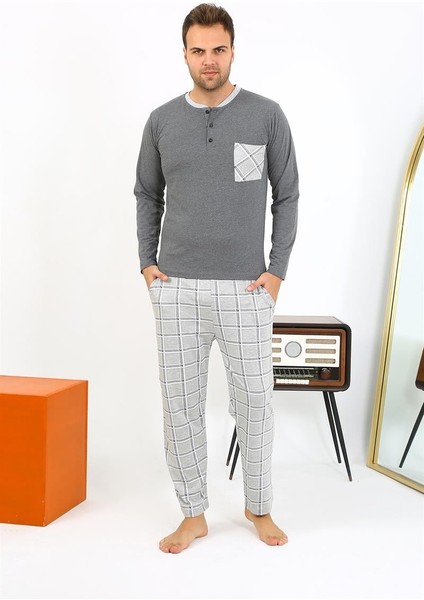 Erkek Uzun Kol Penye Antrasit Pijama Takımı 6861 modelleri