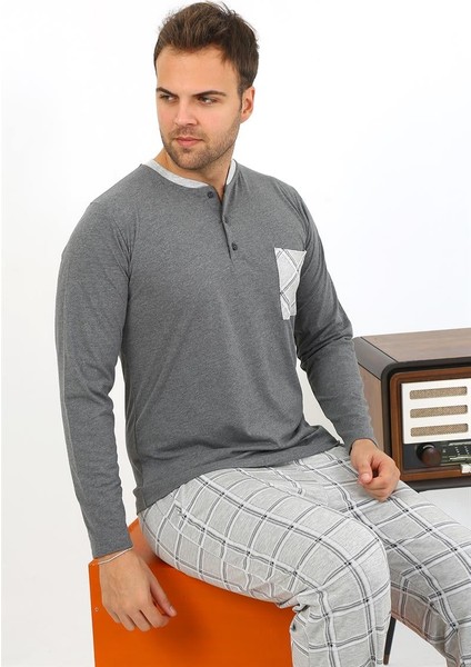 Erkek Uzun Kol Penye Antrasit Pijama Takımı 6861 indirimleri