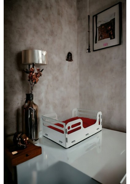 Ahşap Büyük Kedi Yatağı Premium Kalite Siyah Mermer Kedi Evi 50x35 cm Model 4