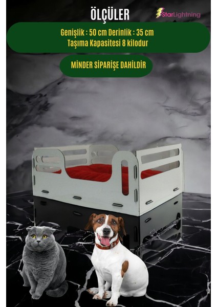 Ahşap Büyük Kedi Yatağı Premium Kalite Siyah Mermer Kedi Evi 50x35 cm Model 4