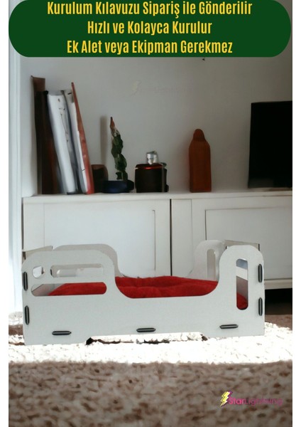 Ahşap Büyük Kedi Yatağı Premium Kalite Siyah Mermer Kedi Evi 50x35 cm Model 4