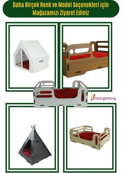 Ahşap Büyük Kedi Yatağı Premium Kalite Siyah Mermer Kedi Evi 50x35 cm Model 4