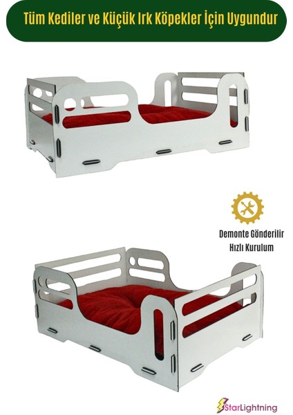 Ahşap Büyük Kedi Yatağı Premium Kalite Siyah Mermer Kedi Evi 50x35 cm Model 4