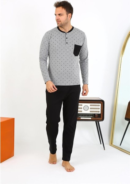 Erkek Uzun Kol Penye Füme Pijama Takımı 6861 modelleri