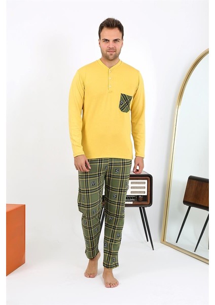 Erkek Uzun Kol Penye Sarı Pijama Takımı 6861 modelleri