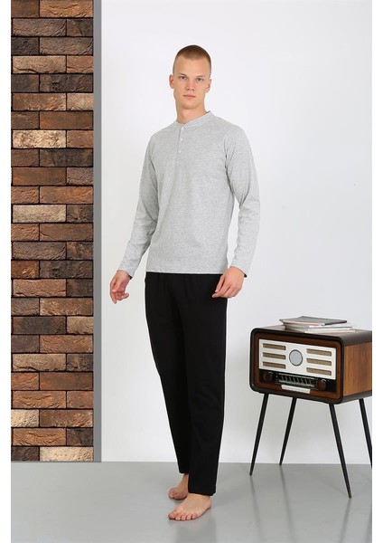 Erkek Penye Uzun Kol Pijama Takımı 6860 Gri