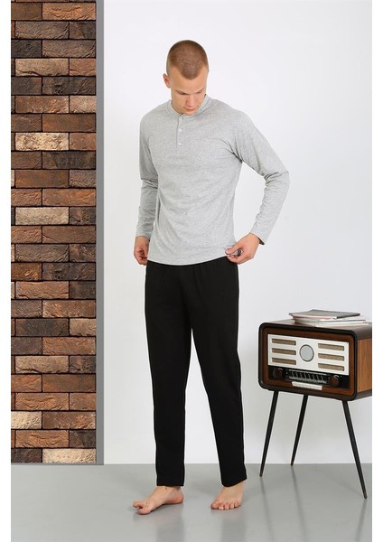 Erkek Penye Uzun Kol Pijama Takımı 6860 Gri fiyatları
