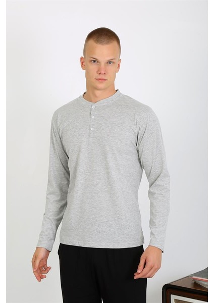 Erkek Penye Uzun Kol Pijama Takımı 6860 Gri fırsatları