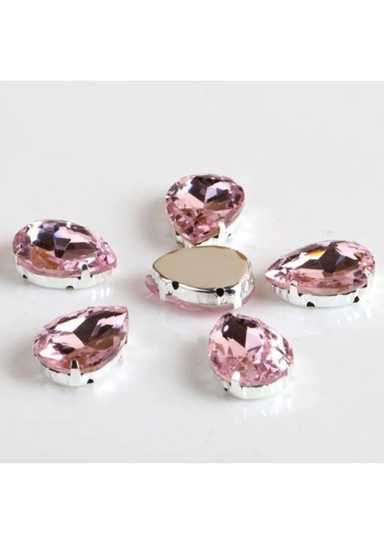10x14 (1.4 Cm)damla Kristal Pembe Kasalı Dikme Cam Taş 20 Adet