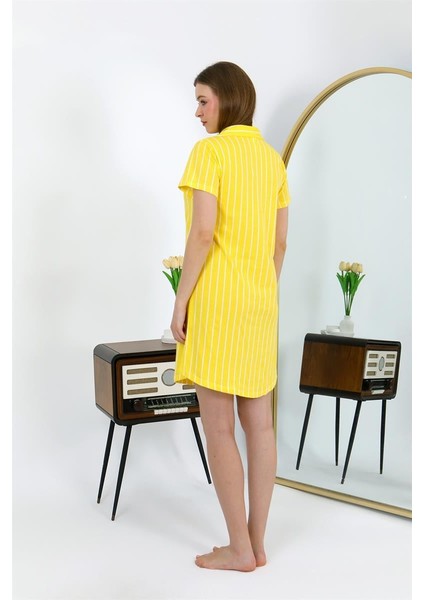 Kadın Pamuk Penye Kısa Kol Düğmeli Sarı Tunik Gecelik 13111 fırsatları