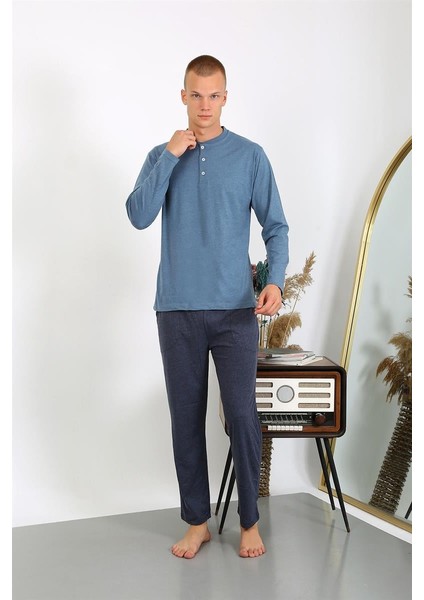 Erkek Penye Uzun Kol Pijama Takımı 6860 Indigo