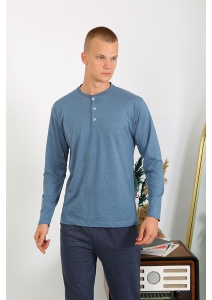 Erkek Penye Uzun Kol Pijama Takımı 6860 Indigo modelleri