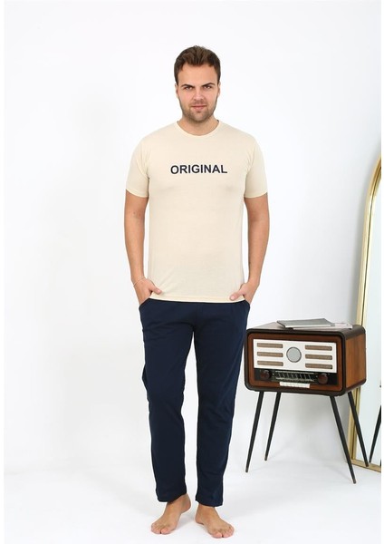 Erkek Kısa Kol Penye Pijama Takımı 6867 Krem fiyatları