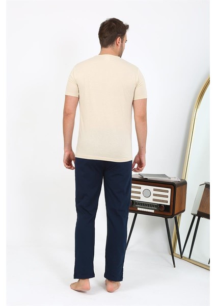 Erkek Kısa Kol Penye Pijama Takımı 6867 Krem modelleri