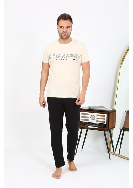 Erkek Kısa Kol Penye Pijama Takımı 6866 Krem modelleri