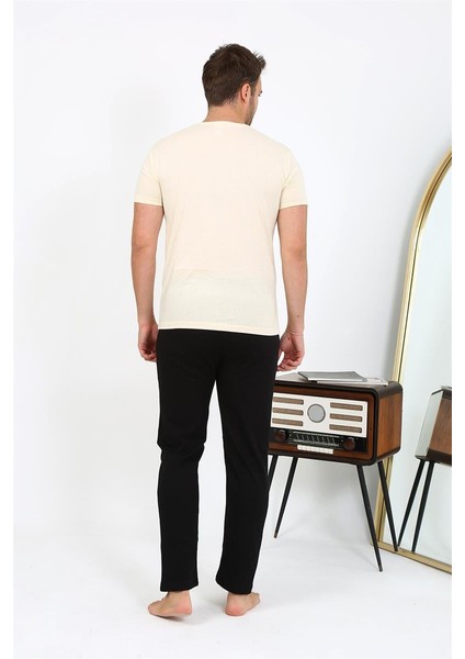 Erkek Kısa Kol Penye Pijama Takımı 6866 Krem indirimleri