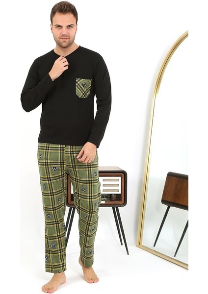 Erkek Uzun Kol Penye Siyah Pijama Takımı 6861