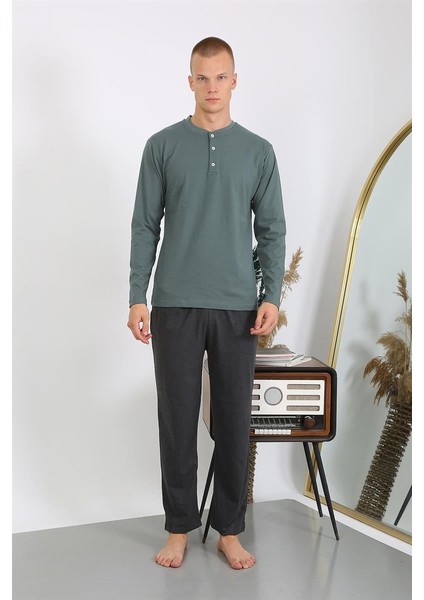 Erkek Penye Uzun Kol Pijama Takımı 6860 Haki