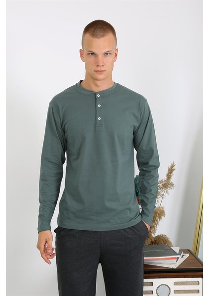 Erkek Penye Uzun Kol Pijama Takımı 6860 Haki fiyatları