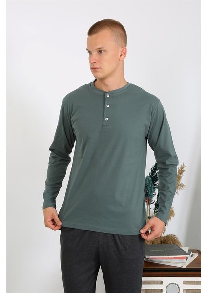 Erkek Penye Uzun Kol Pijama Takımı 6860 Haki modelleri