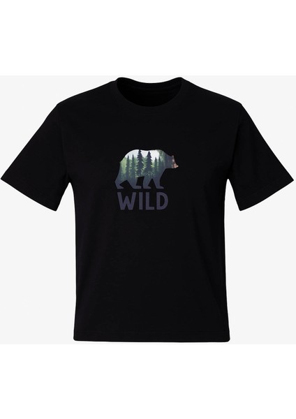 Wild Ayı Baskı Siyah Erkek T-Shirt