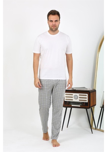 Erkek Ekoseli Desen Penye Tek Alt Pijama 27540 Gri fiyatları