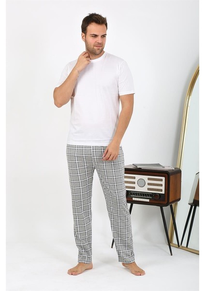 Erkek Ekoseli Desen Penye Tek Alt Pijama 27540 Gri indirimleri