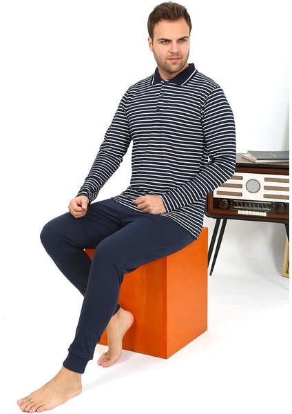 Erkek Polo Yaka Uzun Kol Penye Pijama Takımı Lacivert 6864 fiyatları