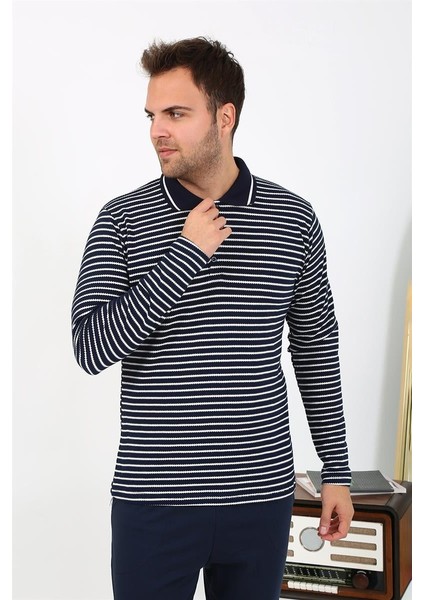 Erkek Polo Yaka Uzun Kol Penye Pijama Takımı Lacivert 6864 fırsatları