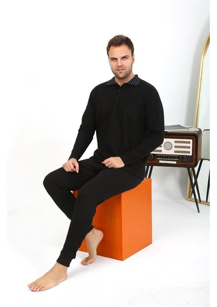 Erkek Polo Yaka Uzun Kol Penye Pijama Takımı Siyah 6864 fiyatları