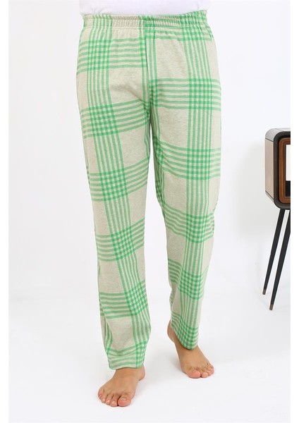 Erkek Ekoseli Desen Penye Tek Alt Pijama 27540 Yeşil fırsatları