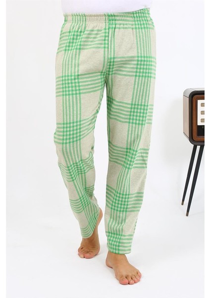 Erkek Ekoseli Desen Penye Tek Alt Pijama 27540 Yeşil indirimleri