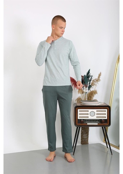 Erkek Penye Uzun Kol Pijama Takımı 6860 Su Yeşili
